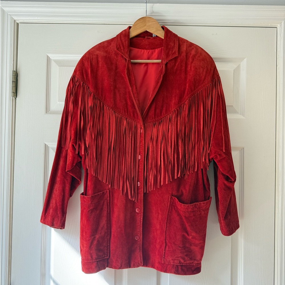 Vintage Red Fringe Suede Jacket